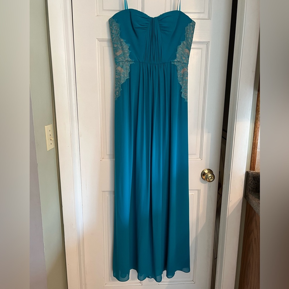 BCBG blue strapless  maxi dress.